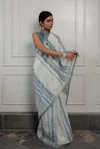 Tew Linen Cotton With Block Printed Sarees